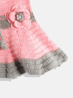 Thumbnail for Chutput Kids Woollen Hand Knitted Short Sleeves Flower Detail Dress - Pink - Distacart