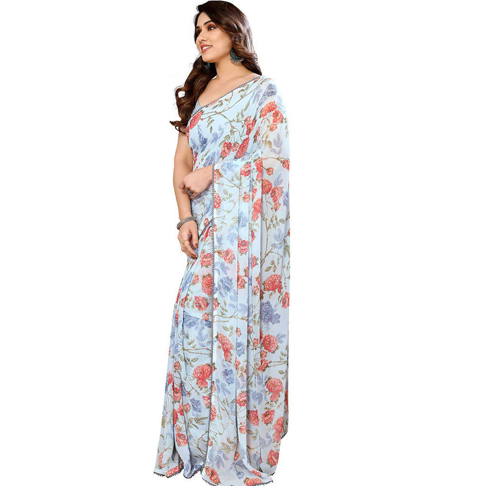 Women's Partywear Designer Sky blue Georgette Fancy Saree - Satrangi - Distacart