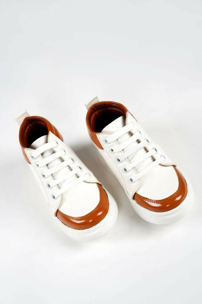 Tiny Bugs For Boys & Girls Mid Top Sneakers - White & Tan - Distacart