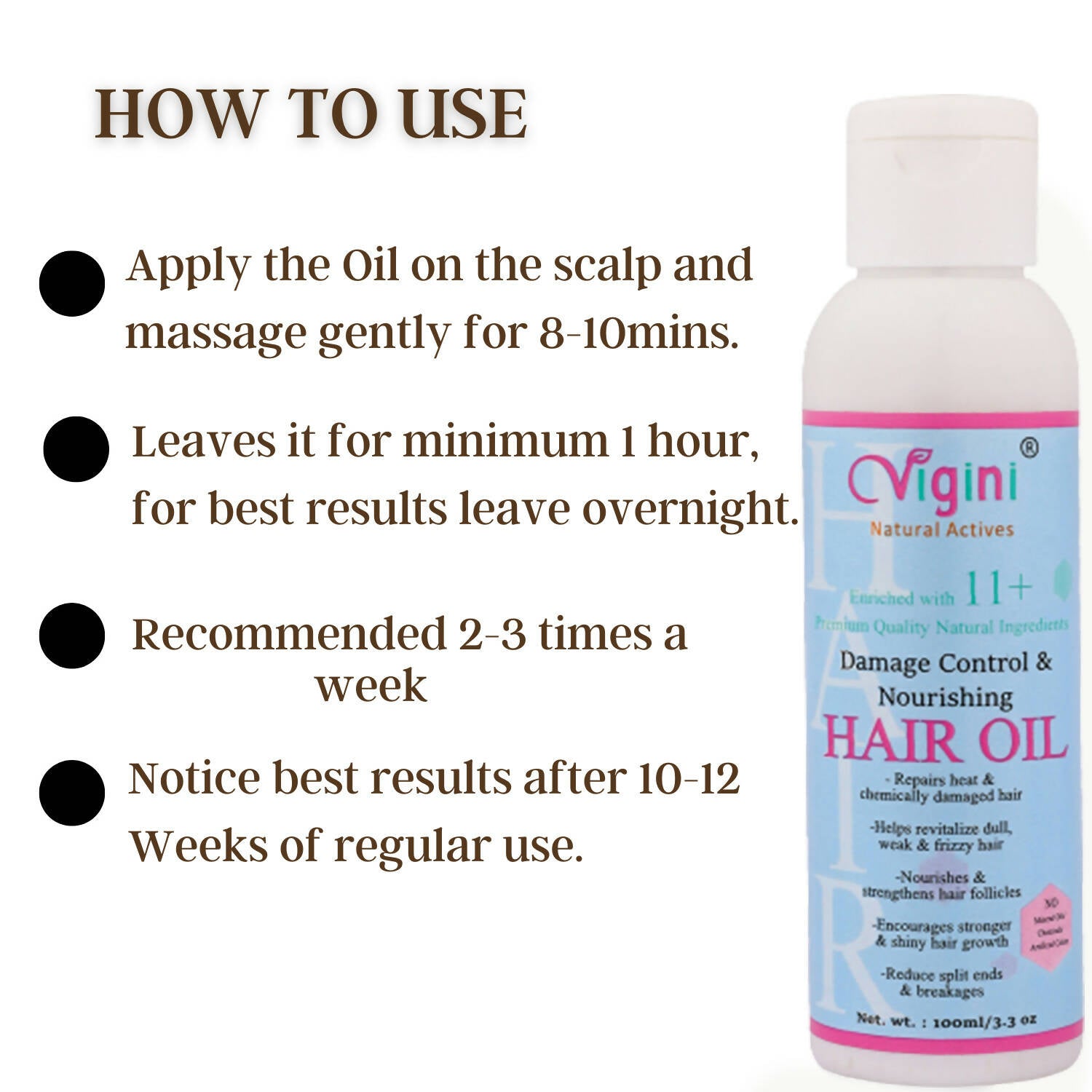 Vigini Damage Repair Nourishing Hair Care Tonic Oil with Keratin, Brahmi, Coconut Oil - Distacart