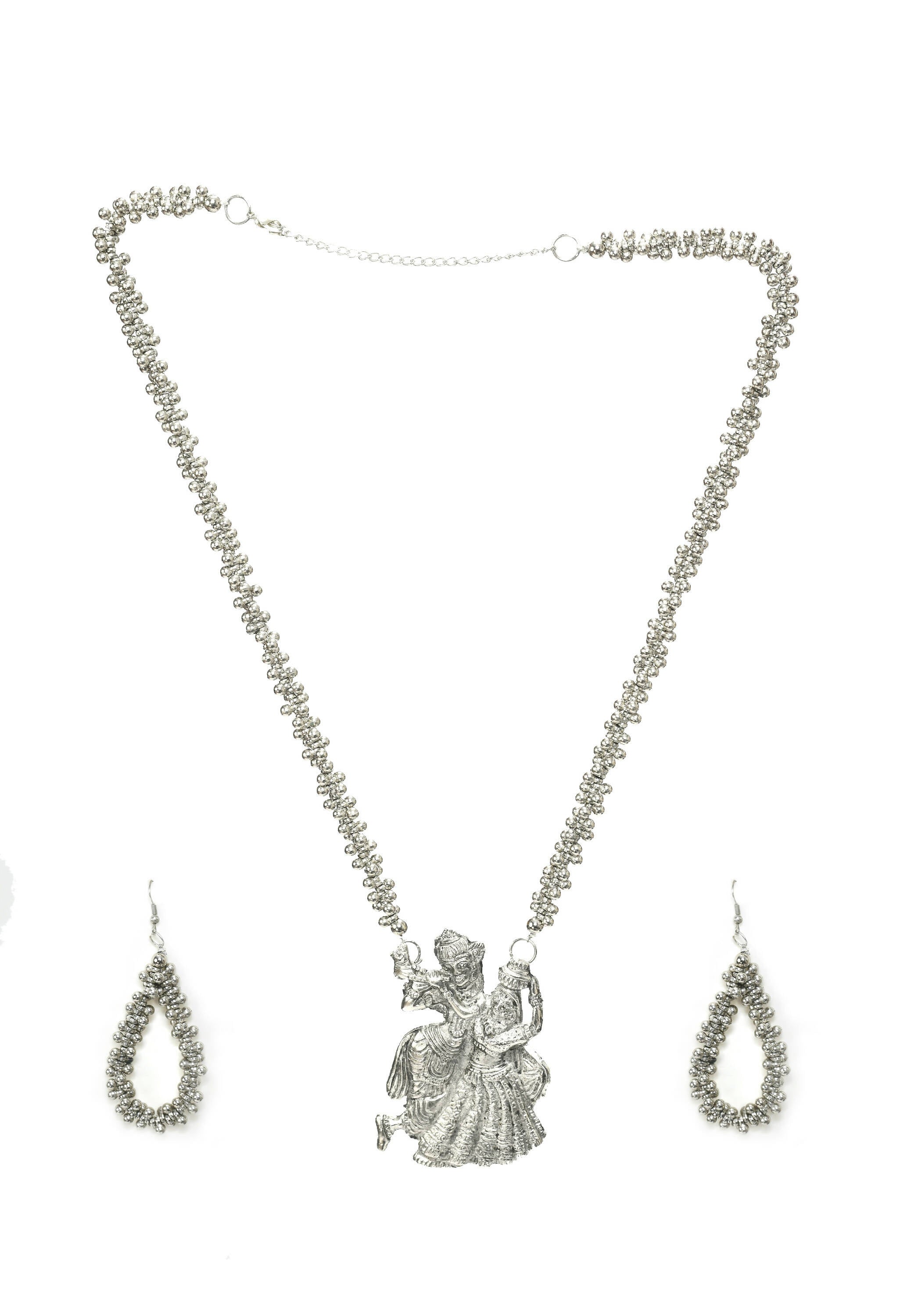 Mominos Fashion Johar Kamal Oxidised Silver-Plated Brass Finish Radha Kishan Long Necklace For Women - Distacart