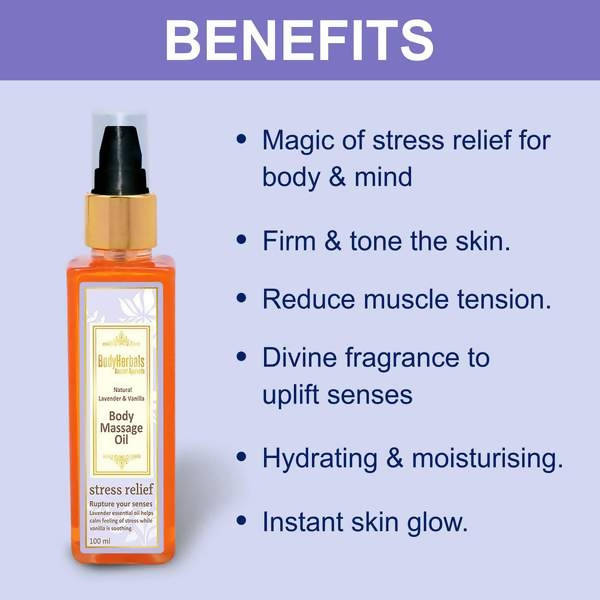 Bodyherbals Stress Relief, Lavender & Vanilla Body Massage Oil