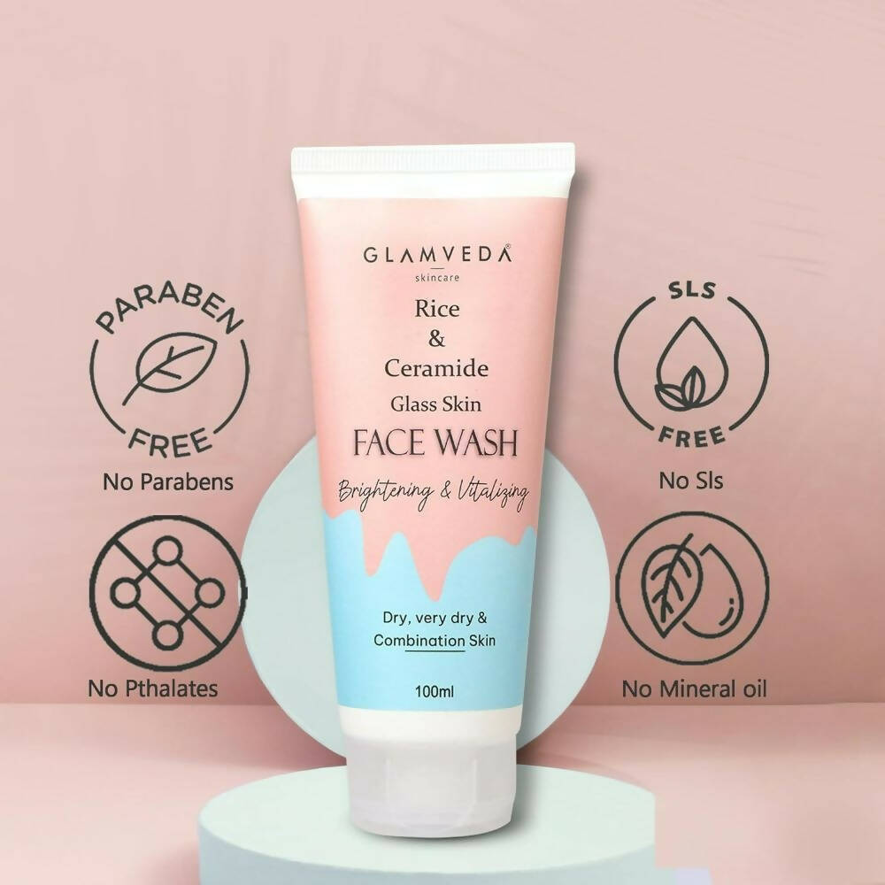 Glamveda Rice & Ceramide Glass Skin Face Wash - Distacart