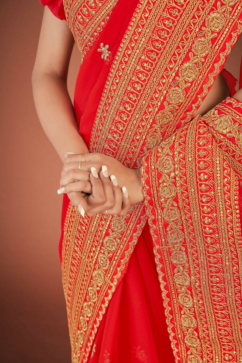 Vamsee Red Organza Saree - Distacart