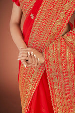 Thumbnail for Vamsee Red Organza Saree - Distacart