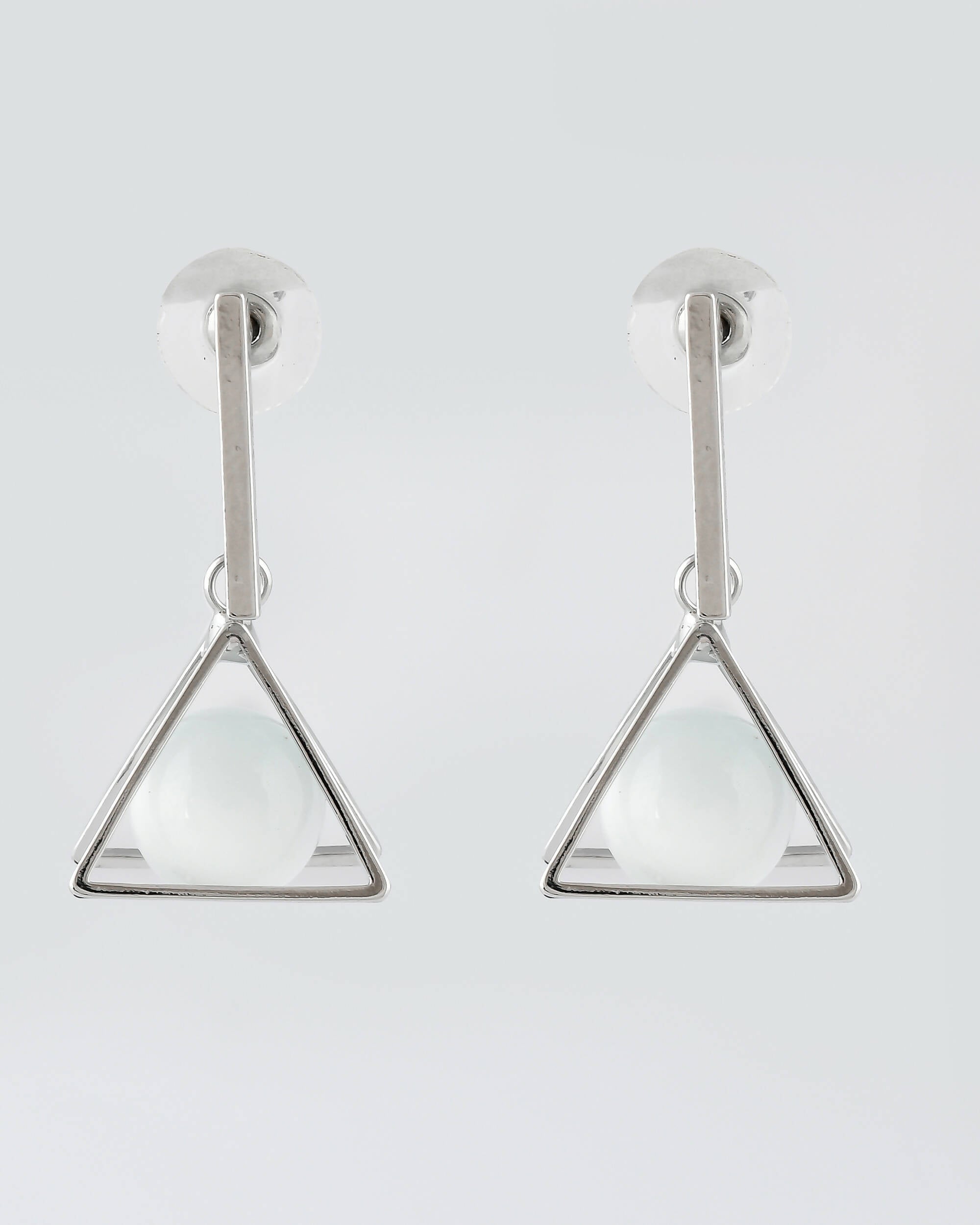 VOJ Women Sliver Triangle with Pearl Stainless Steel Stud Earrings - Distacart