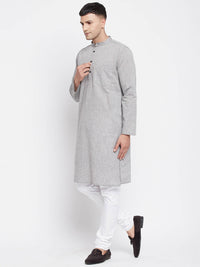 Thumbnail for Even Apparels White Pure Cotton Men's Long Kurta With Band Collar - Distacart