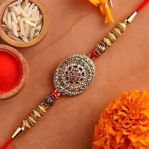Luxury American Diamond Rakhi and Cashew Jar online