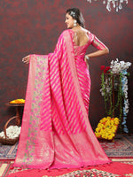 Thumbnail for Lorenvalley Fashion Pink Soft Silk Woven Design with Zari Weaving Leheriya Design Saree - Distacart