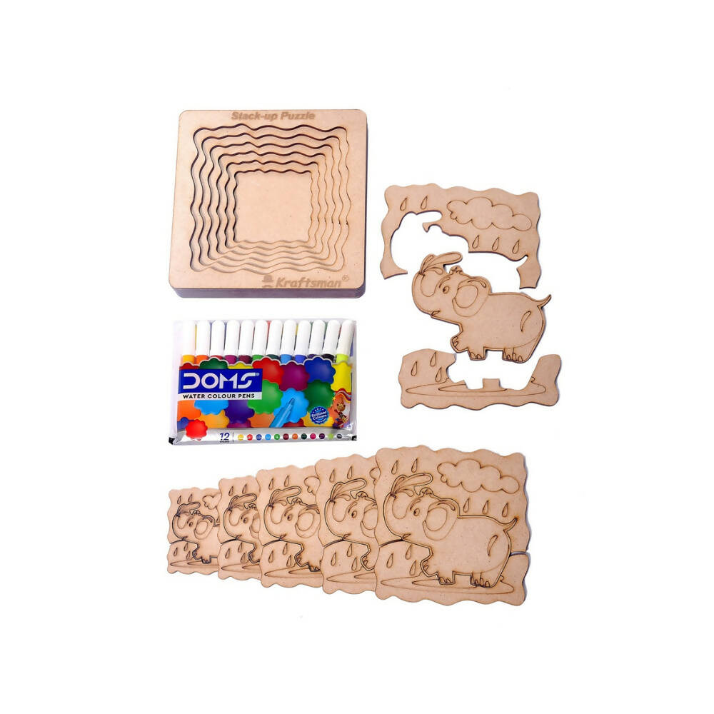 Kraftsman Stack up Puzzles/ Layered Puzzle Elephant Shape for Kids | Color Kit Included | 18 Pieces Puzzle - Distacart