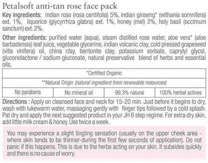 Just Herbs Petalsoft Anti-Tan Rose Face Pack - Distacart