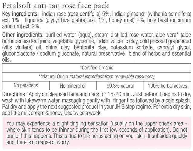 Just Herbs Petalsoft Anti-Tan Rose Face Pack - Distacart
