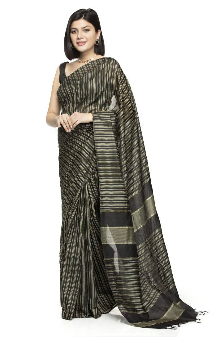 Mominos Fashion Black Color Bhagalpuri Saree
