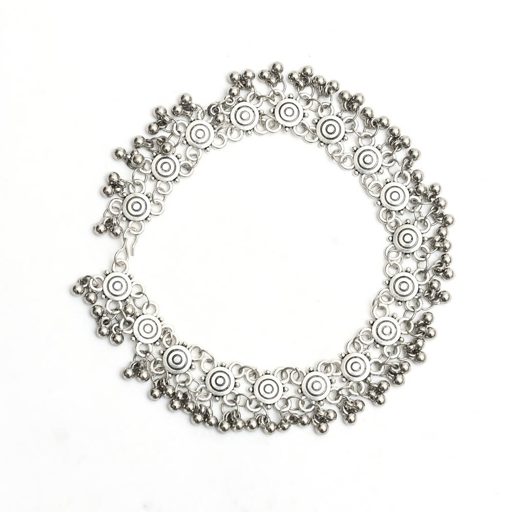 Mominos Fashion Kamal Johar Oxidised Silver Anklets For Bridal Wear