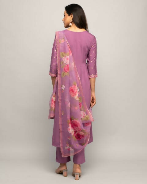 FIORRA Women's Lavender Creap A-Line Kurta Pant With Dupatta - Distacart