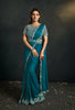 Blue Satin Silk Crepe Cord Sequence & Thread Embroidered & Stone Work Saree - Moh-Manthan Royal Enigma - Distacart