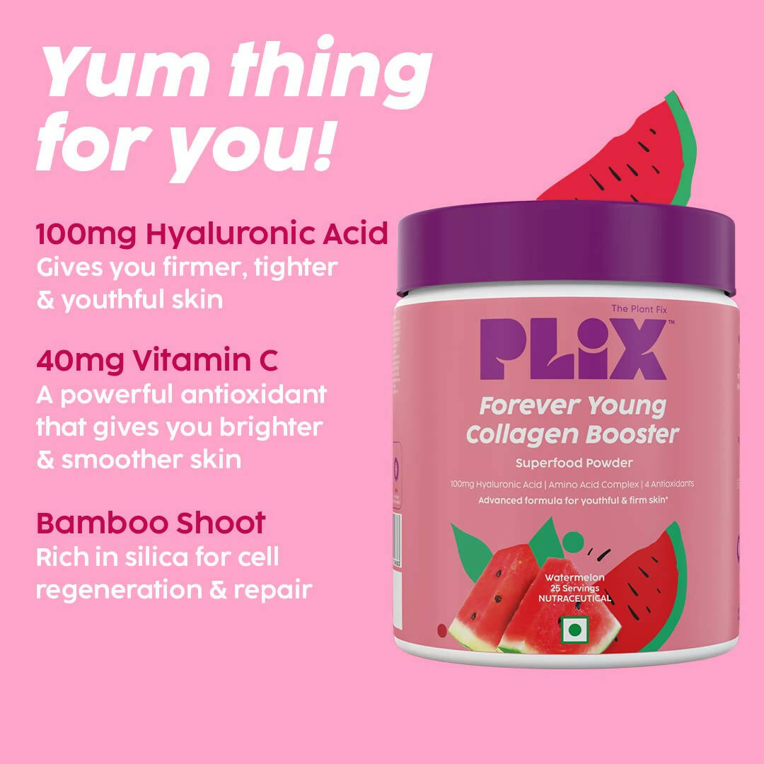 PLIX The Plant Fix Wholefood Forever Young Collagen Builder Powder for Skin - Watermelon - Distacart