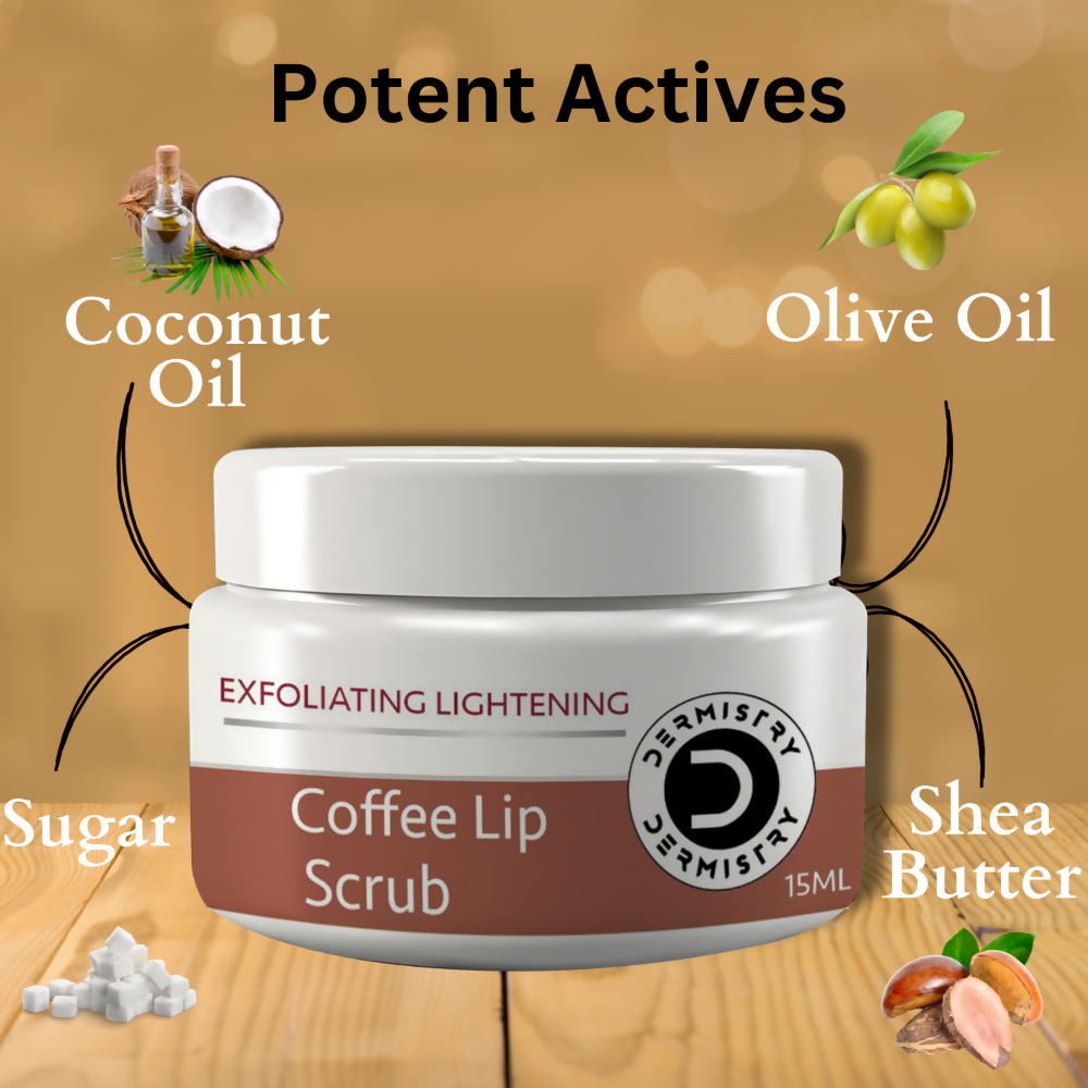 Dermistry Exfoliating Lightening Coffee & Sugar Lip Scrub for Dark Dry Chapped Lips & Pigmentation - Distacart