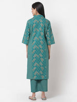 Thumbnail for Myshka Women's Green Cotton Printed Half Sleeve Casual Kurta & Pant Set