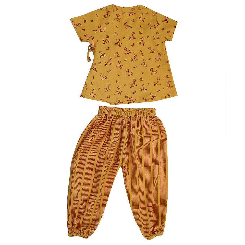 Mhyssa Zeke Half Sleeve Wrap Style Yellow and Red T-shirt With Long Pant Set For Kids - Distacart