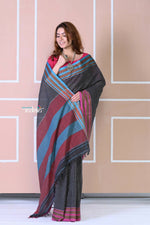 Thumbnail for Very Much Indian Traditional Patteda Anchu Ilkal Handloom Saree-Black With Blue And Pink Border - Distacart