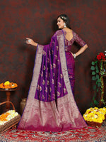 Thumbnail for Lorenvalley Fashion Purple Soft Silk Woven Design Zari Weaving Saree - Distacart