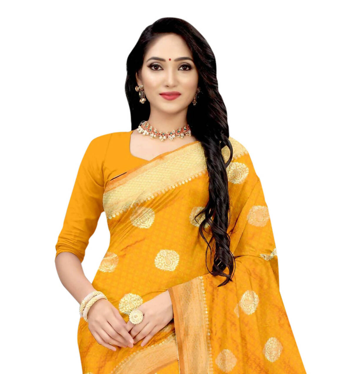 Vamika Weaving Banarasi Jacquard Mustard Saree - Distacart