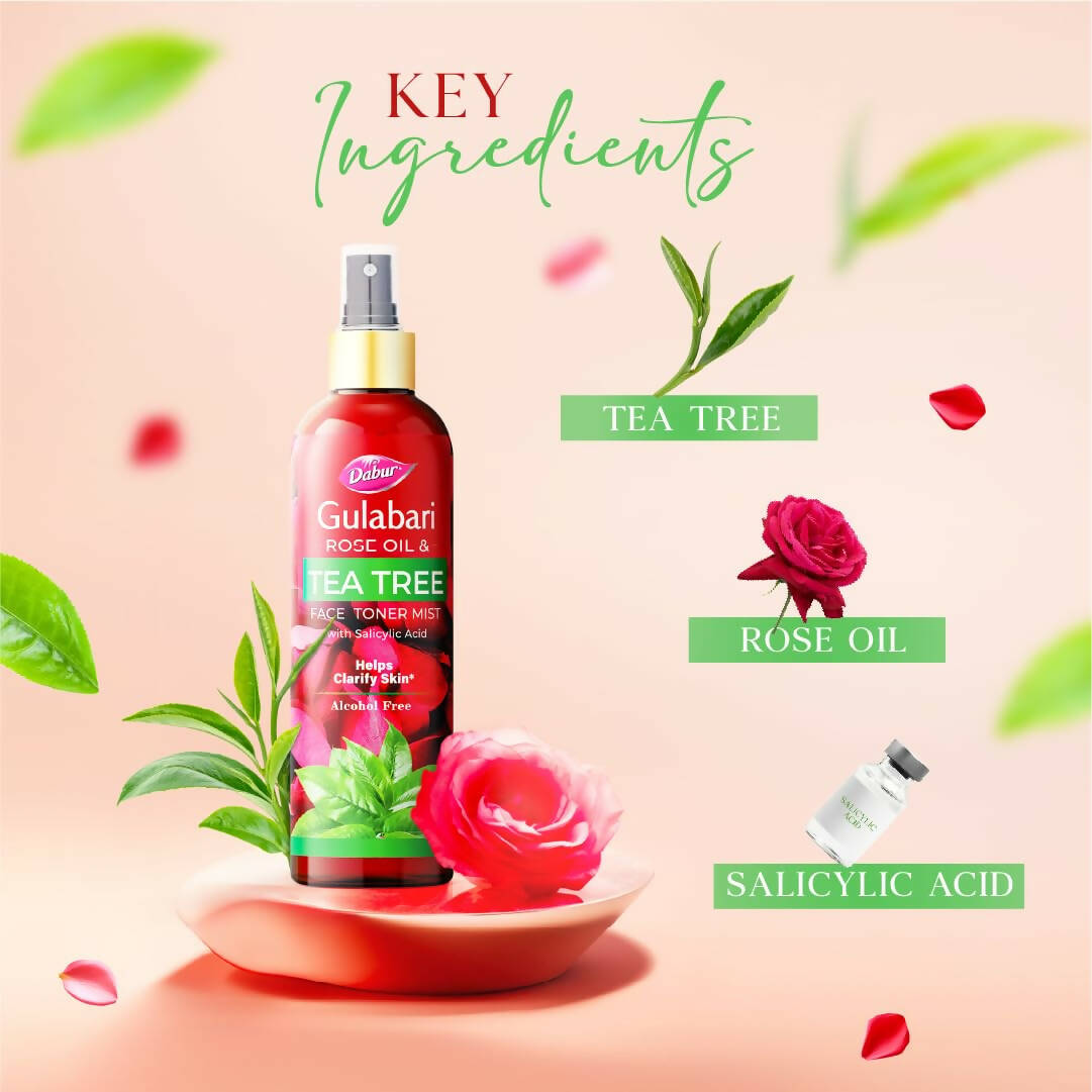 Dabur Gulabari Rose Oil & Tea Tree Face Toner Mist & Rose Water - Distacart