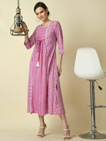Thumbnail for Myshka Women's Pink Floral Printed Gown Dress - Distacart