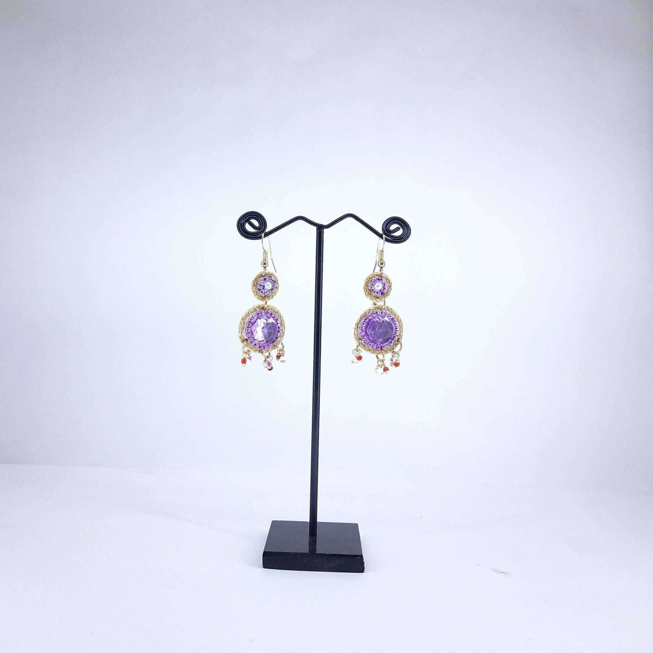 Hand Weaved Earrings Purple Crystal Stone