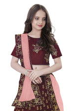 Thumbnail for Dwiden Maroon Baby Doll Tafetta Sattin Semi-Stitched Girl's Lehenga Choli - Distacart