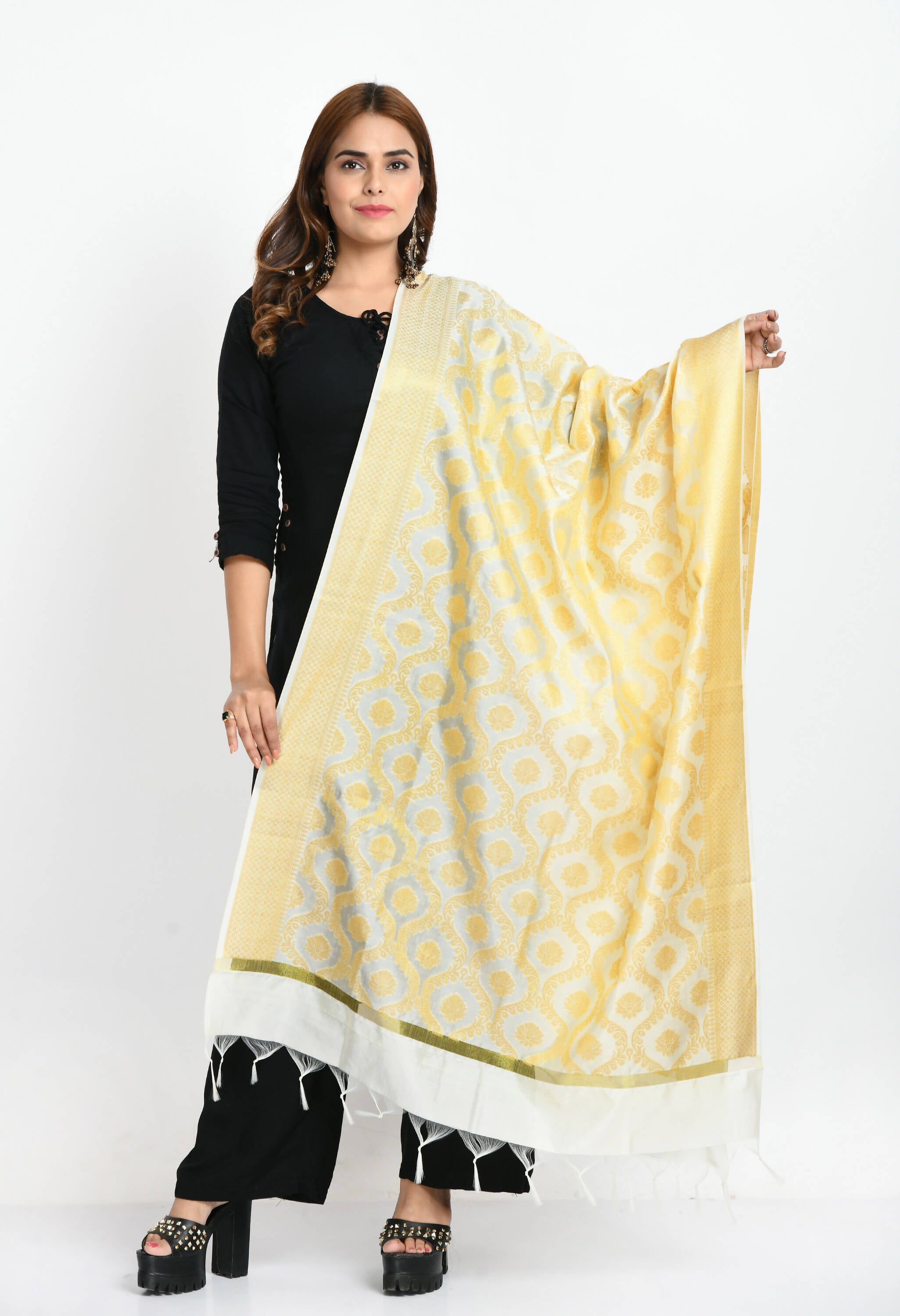Mominos Fashion Moeza Women's Banarsi Silk All Over Woven Design Cream Dupatta - Distacart
