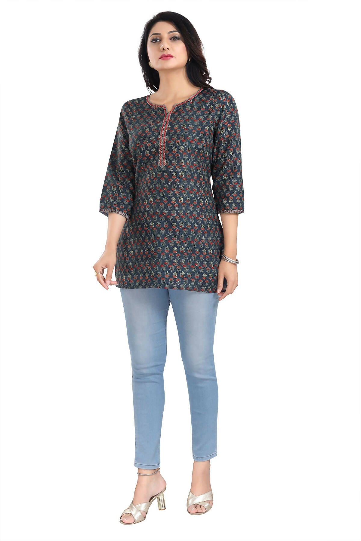 Snehal Creations Novel Navy Blue Rayon Short Kurti Tunic Top - Distacart