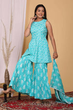 Thumbnail for Vamika Women Printed Cotton Sky Blue Party Wear/Casual Wear Kurta Set/Suit - Distacart