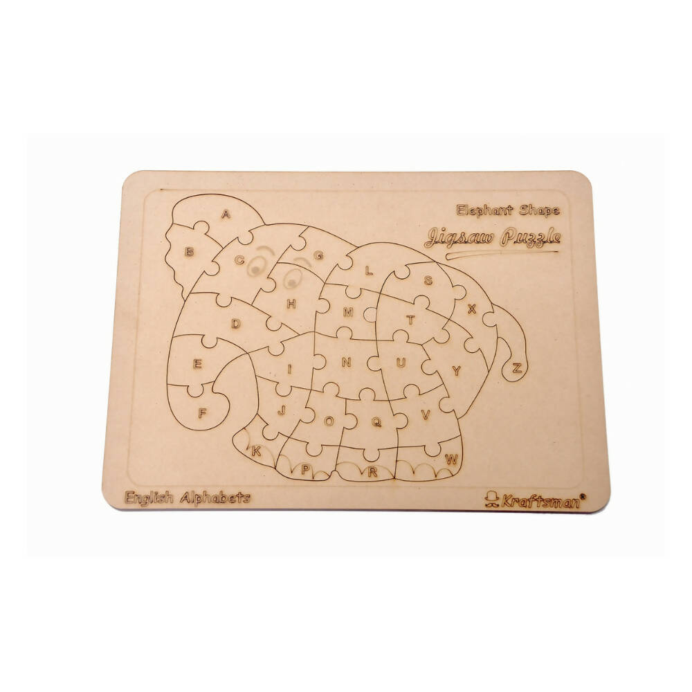 Kraftsman English Alphabets Wooden Jigsaw Puzzles Elephant Shape Puzzle | Color Kit Included - Distacart