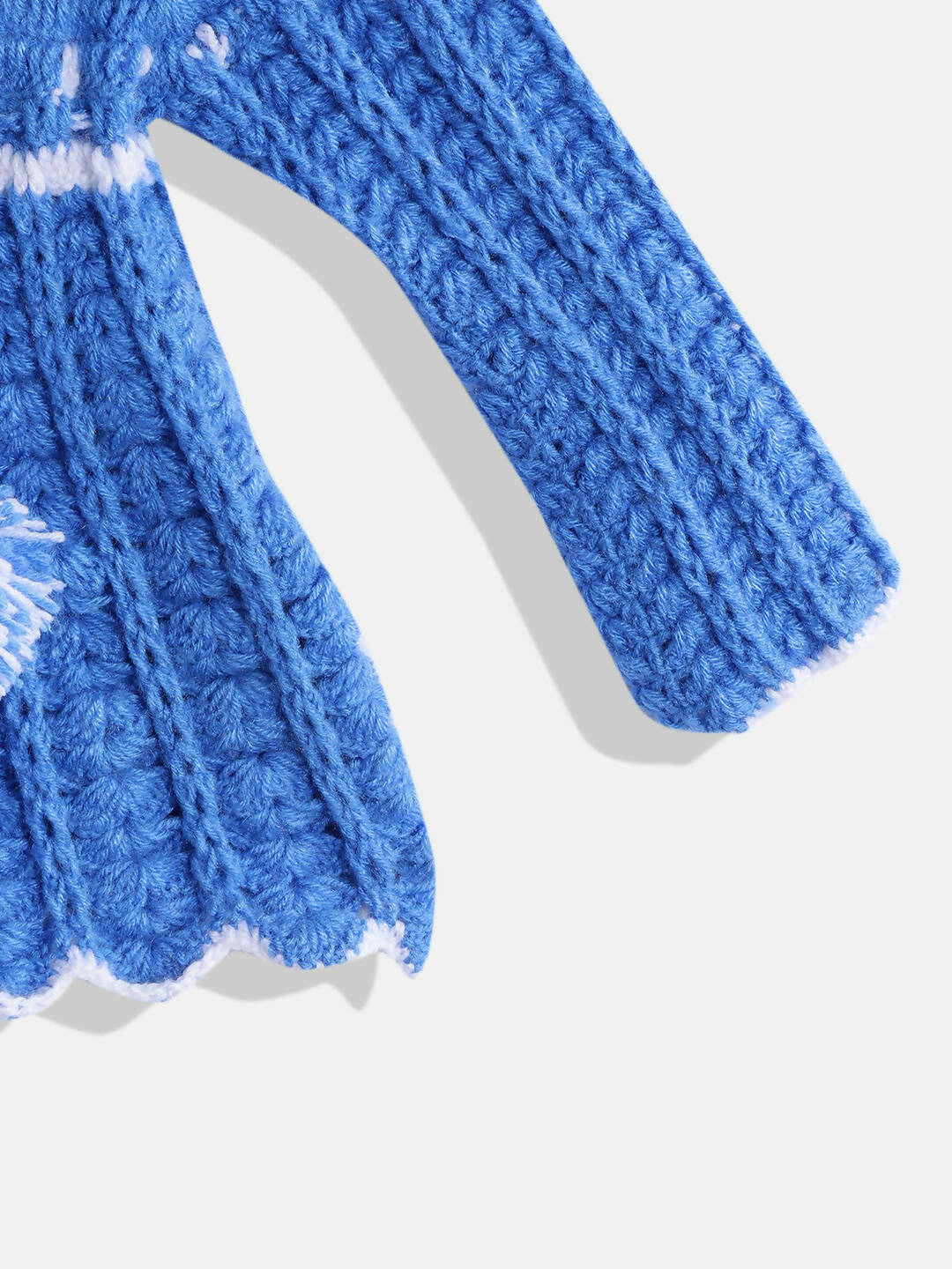 Chutput Kids Woollen Hand Knitted Full Sleeves Self Design Hood Detail Dress - Blue - Distacart