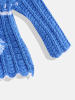 Thumbnail for Chutput Kids Woollen Hand Knitted Full Sleeves Self Design Hood Detail Dress - Blue - Distacart