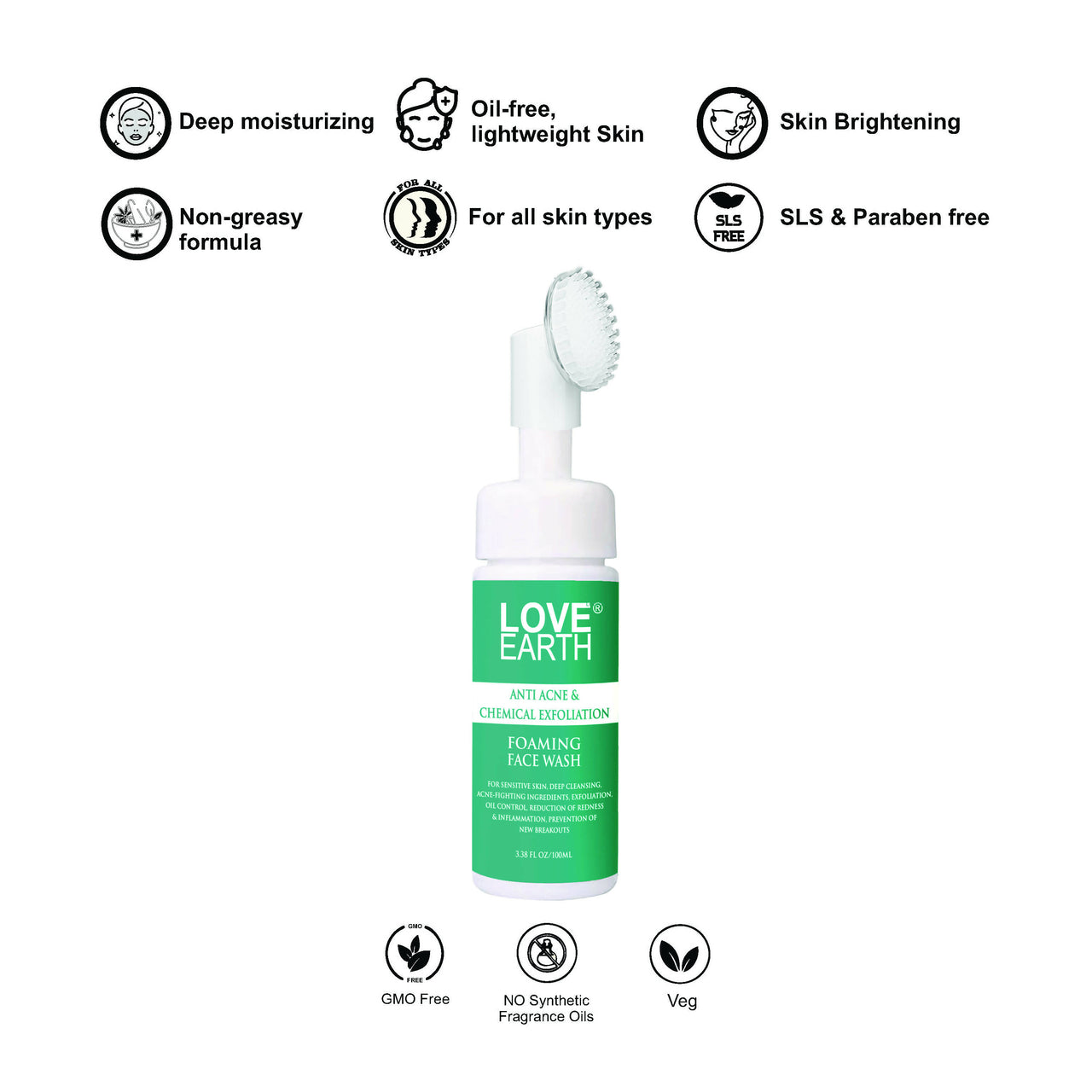 Love Earth Anti Acne & Chemical Exfoliation Foaming Face Wash - Distacart
