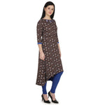 Thumbnail for Kanoor Women's Brown High low Round neck kurti