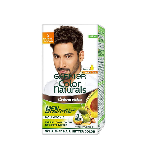 Garnier Color Naturals Creme Riche Men Hair Color - Shade 3 Darkest Brown - Distacart