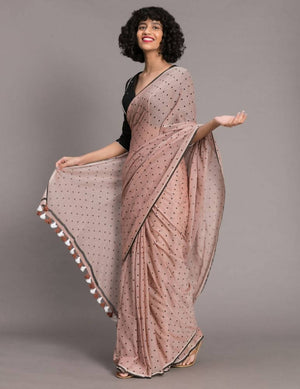 Suta Brown Black Polka Dots Printed Pure Cotton Saree - Distacart