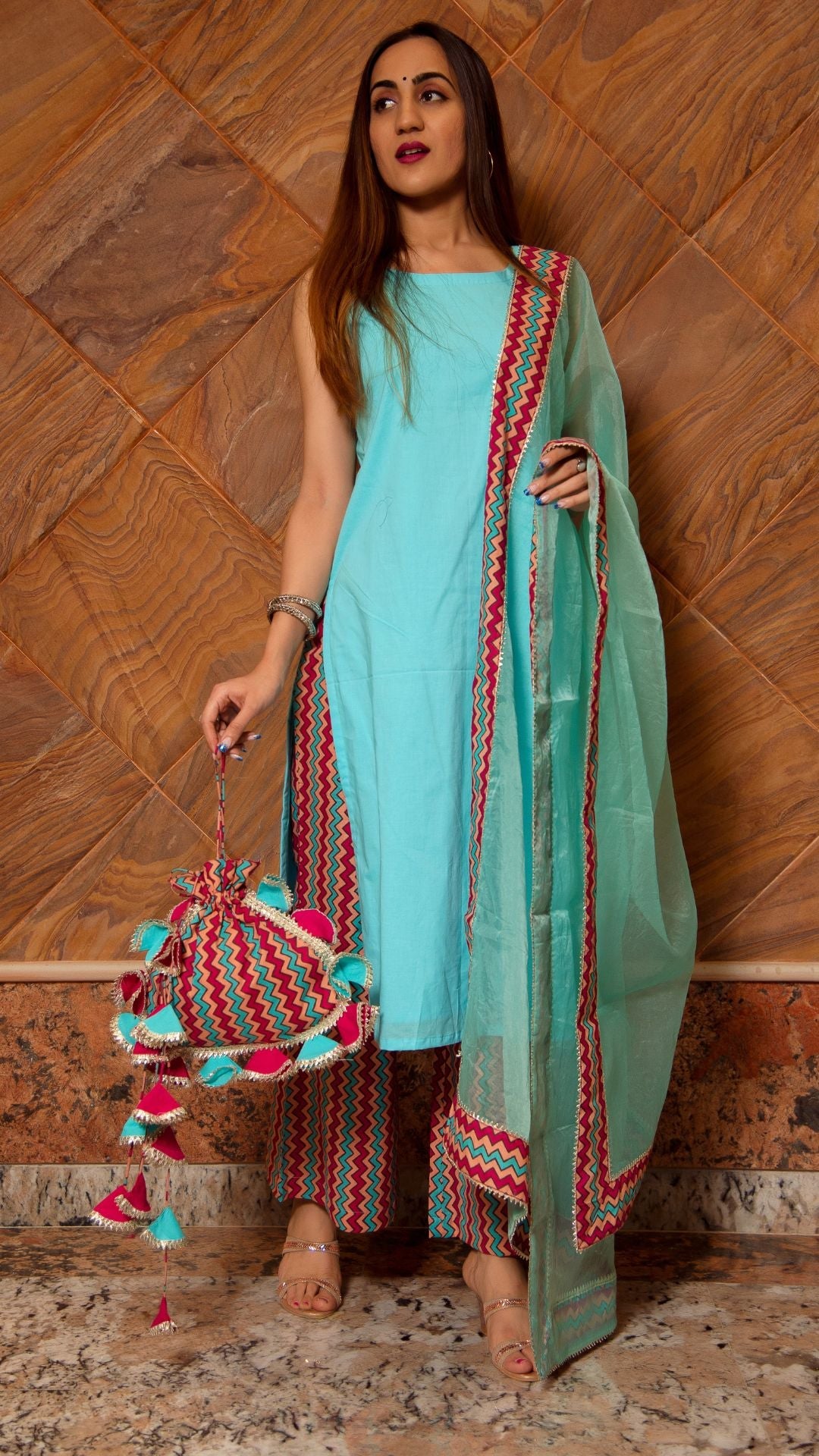 Pomcha Jaipur Siya Light Blue Cotton Suit Set - Distacart