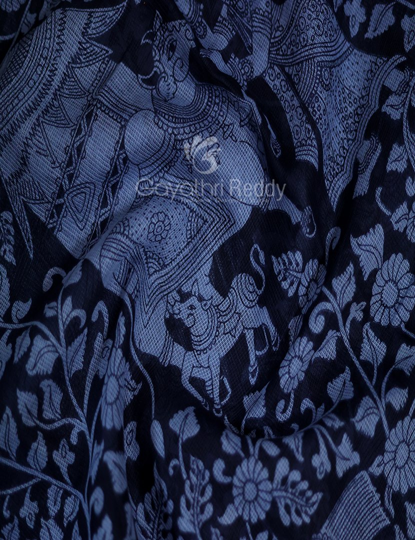 Shades of Black And Grey With Kalamkari Print Munga Cotton Saree By Gayathri Reddy Designer Studio - Distacart