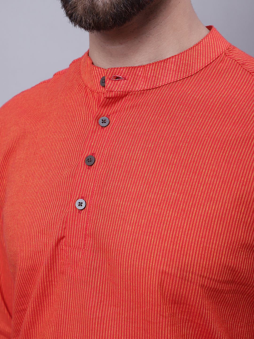 Even Apparels Orange Pure Cotton Short Kurta With Band Collar - Distacart