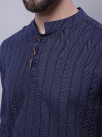 Thumbnail for Even Apparels Blue Pure Cotton Short Kurta With Band Collar - Distacart