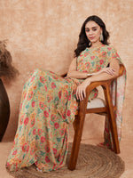 Thumbnail for InWeave Women's Pear Green Red Floral Skirt Saree - Distacart