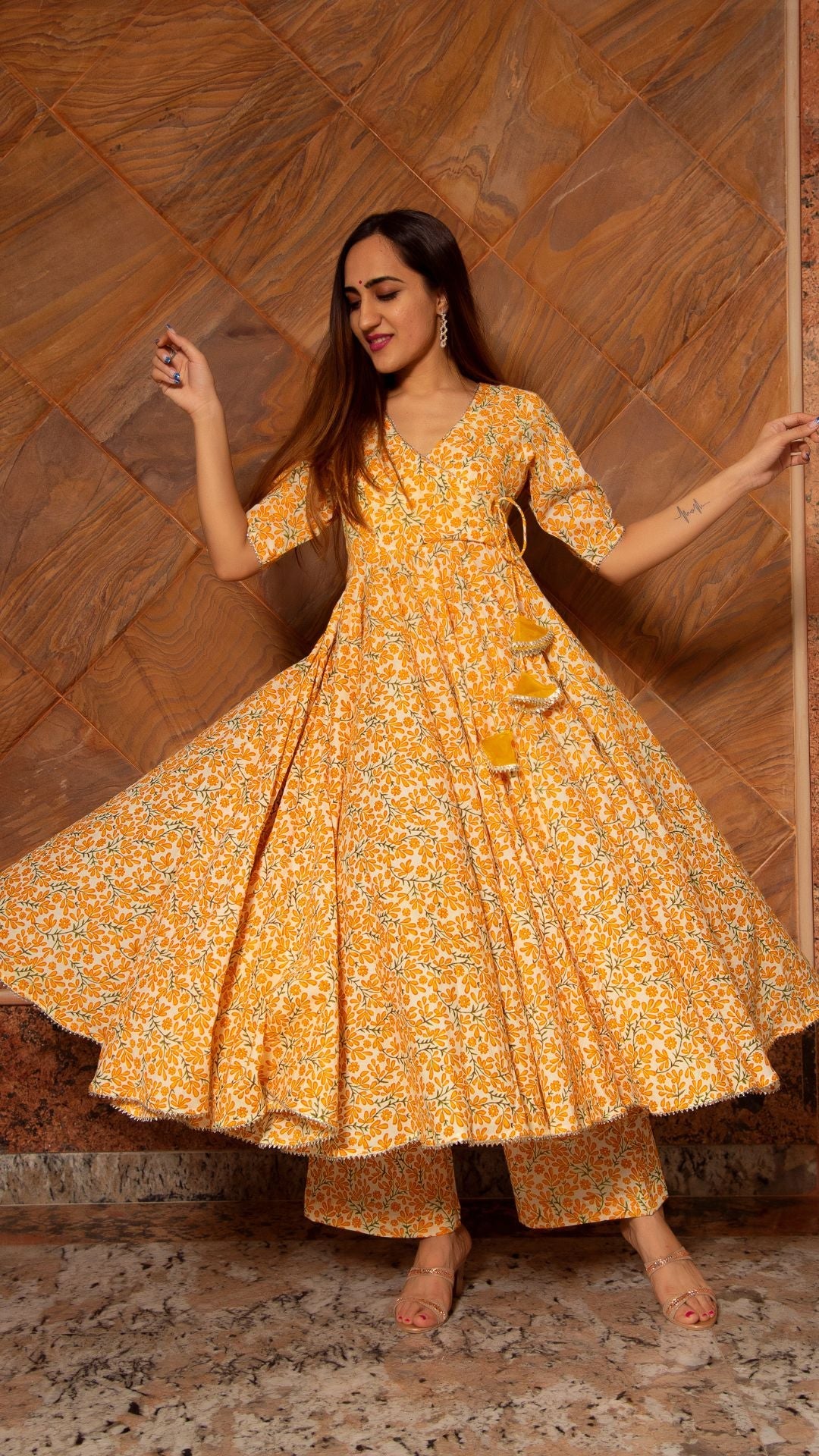 Pomcha Jaipur Suraiya Leaf Cotton Angrakha Set - Distacart