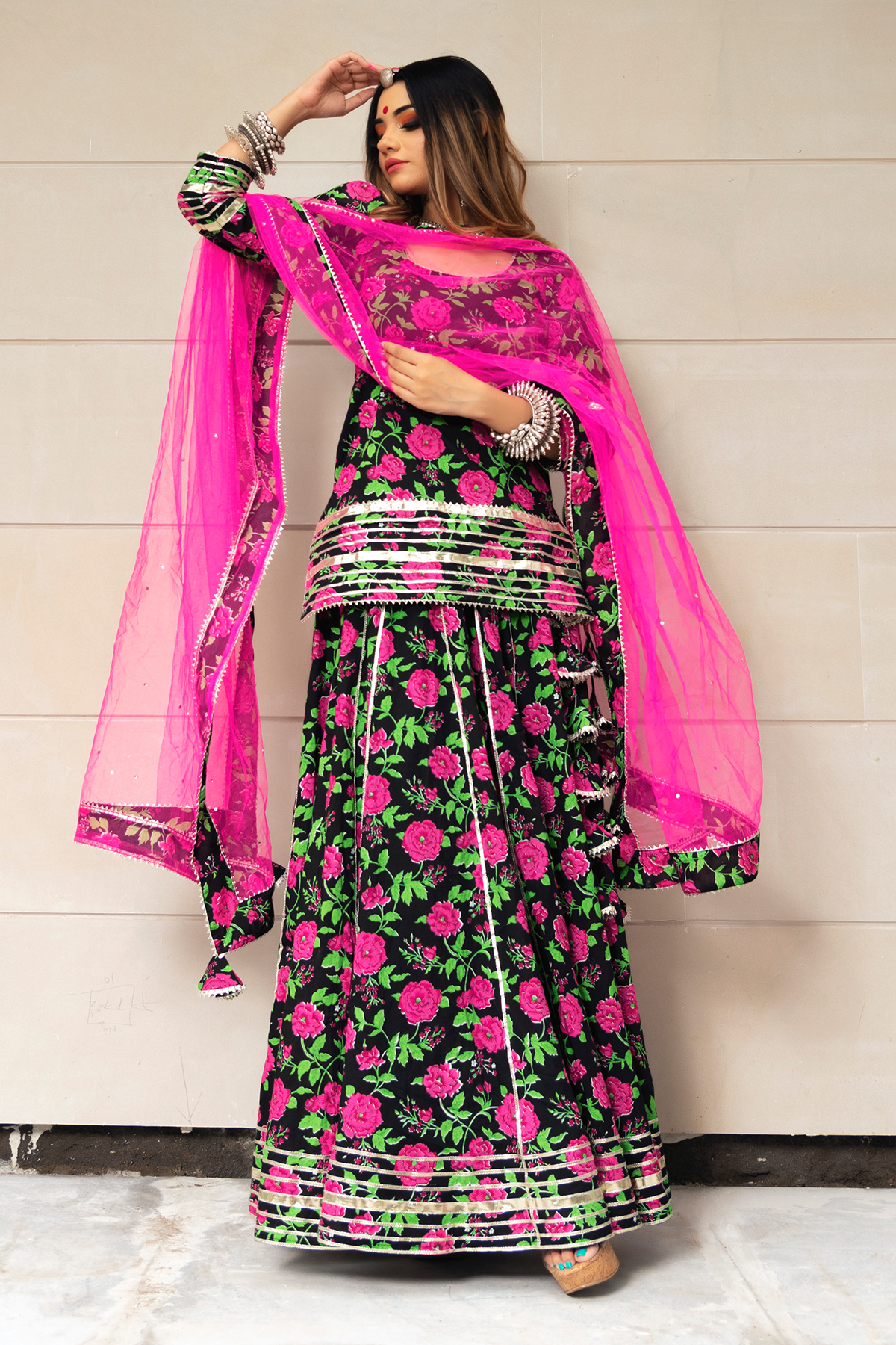 Pomcha Jaipur Gulmohar Cotton Hand Block Skirt Set - Distacart
