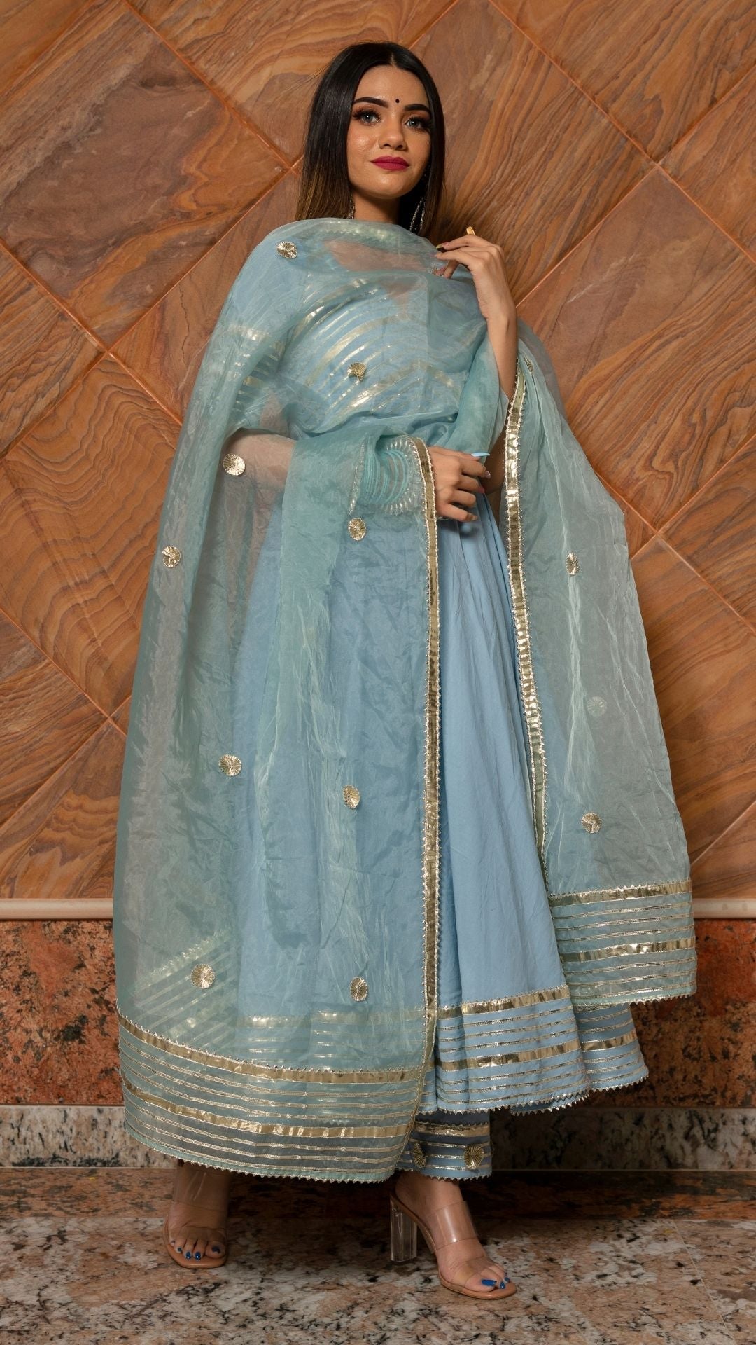 Pomcha Jaipur Powder Blue Pure Cotton Anarkali Set - Distacart