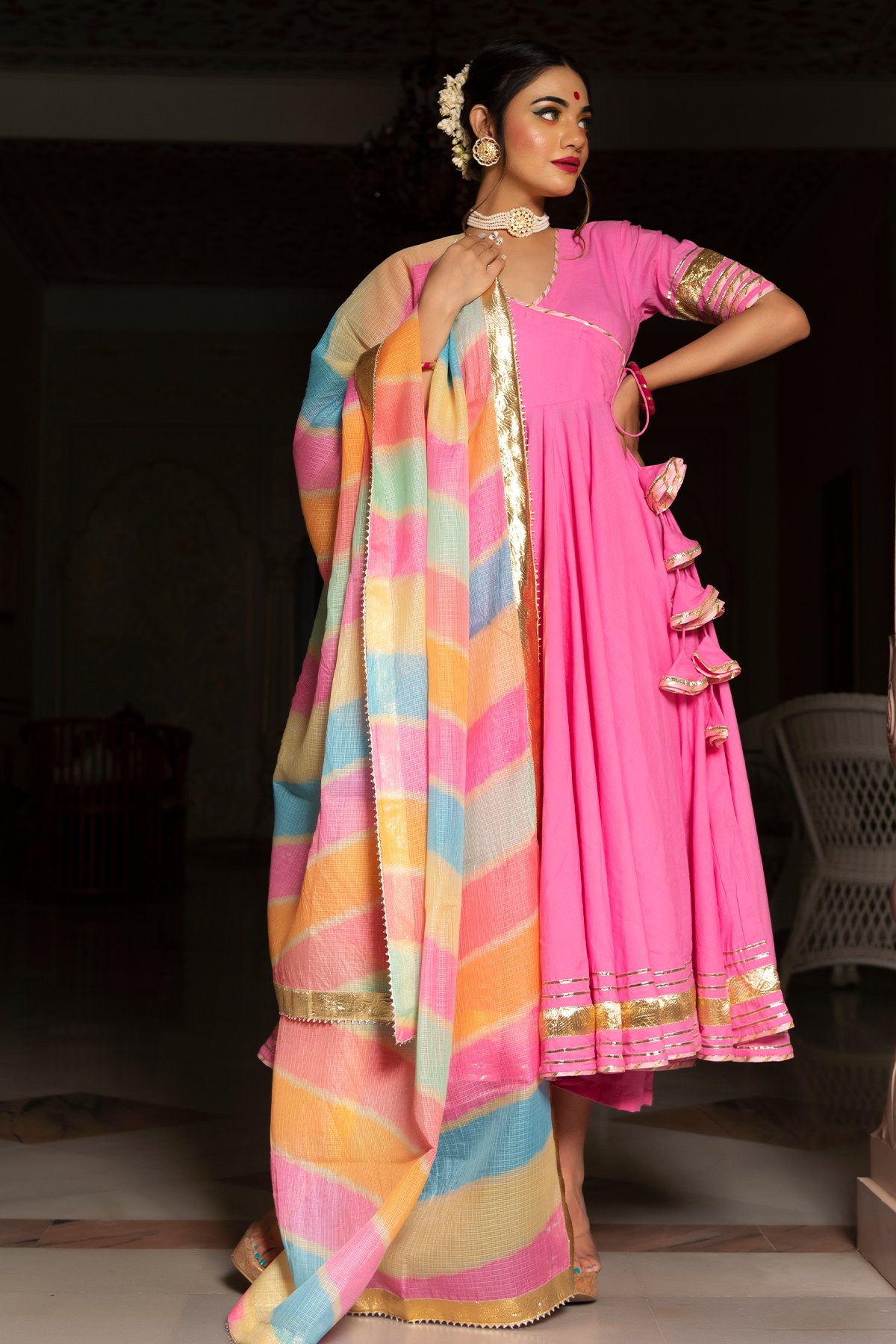 Pomcha Jaipur Rose Pink Cotton Angrakha Set - Distacart